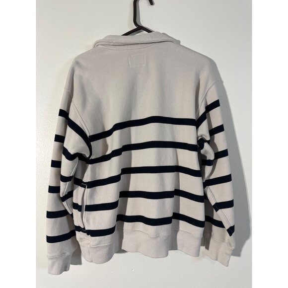 Abercrombie & Fitch XS Striped 1/4 Zip Pullover Beige/Navy - Picture 3 of 5